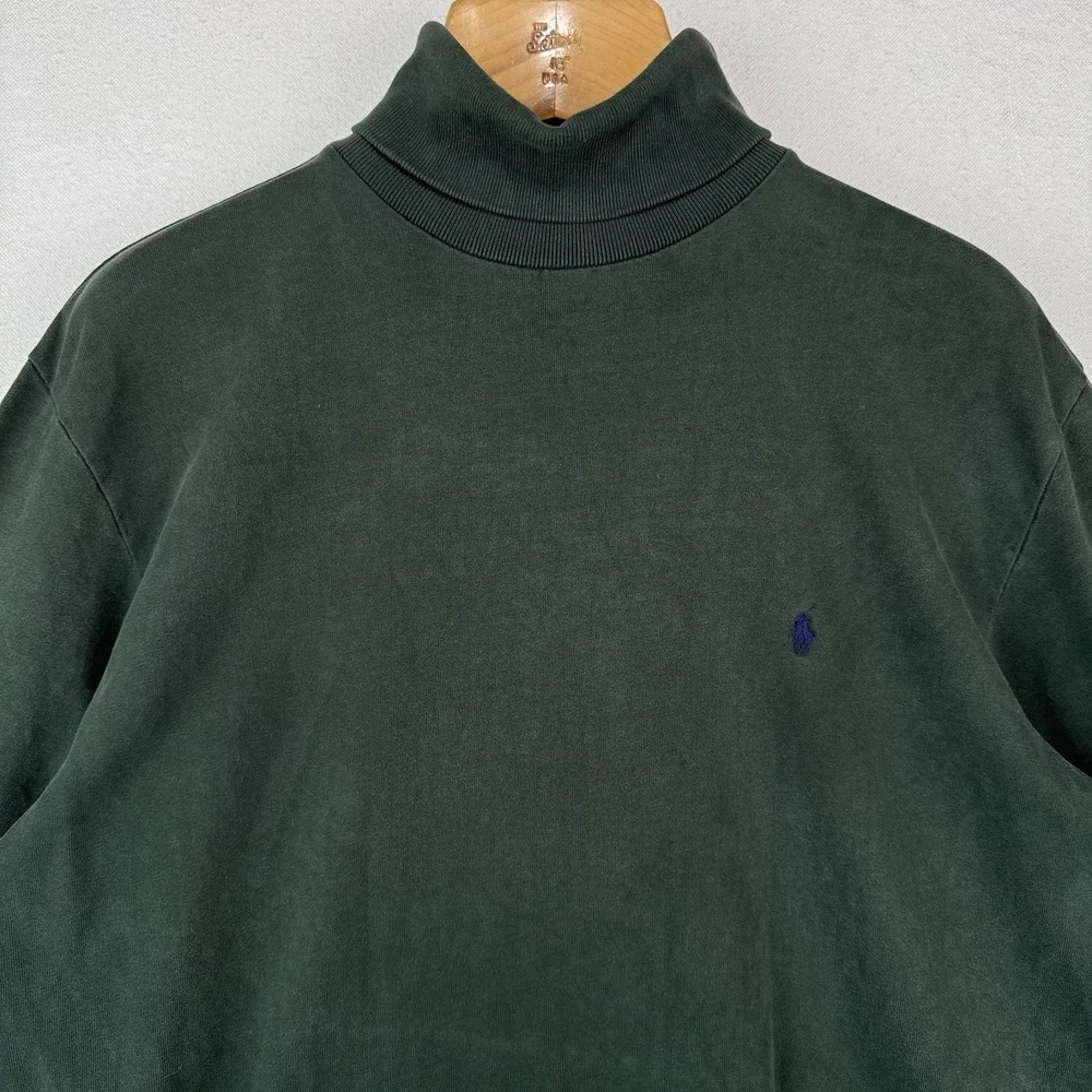 90's Vtg Polo Ralph Lauren Turtle Neck Shirt Men's L Green Soft *Distressed